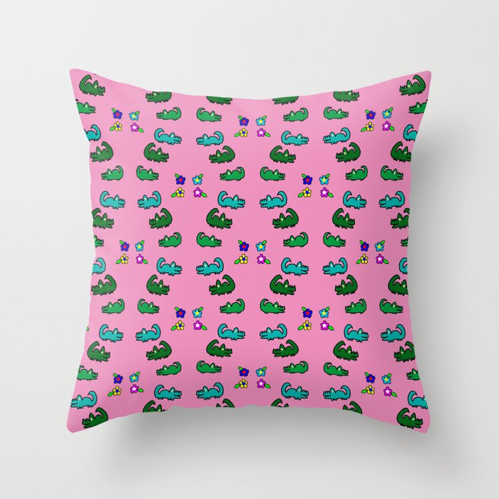 Alligators and Flowers Pink Throw Pillow