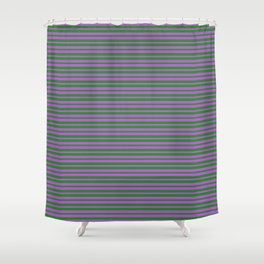 [ Thumbnail: Orchid and Forest Green Colored Striped Pattern Shower Curtain ]