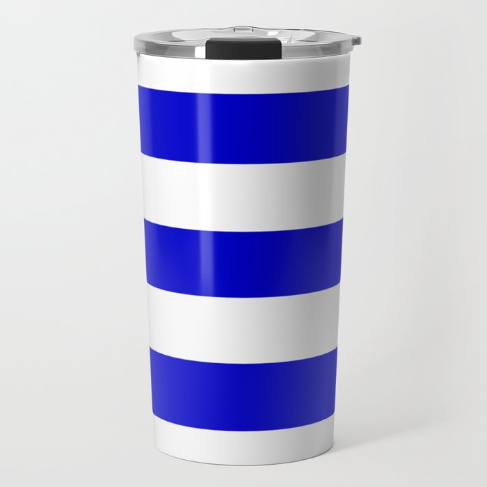 Medium blue - solid color - white stripes pattern Travel Mug
