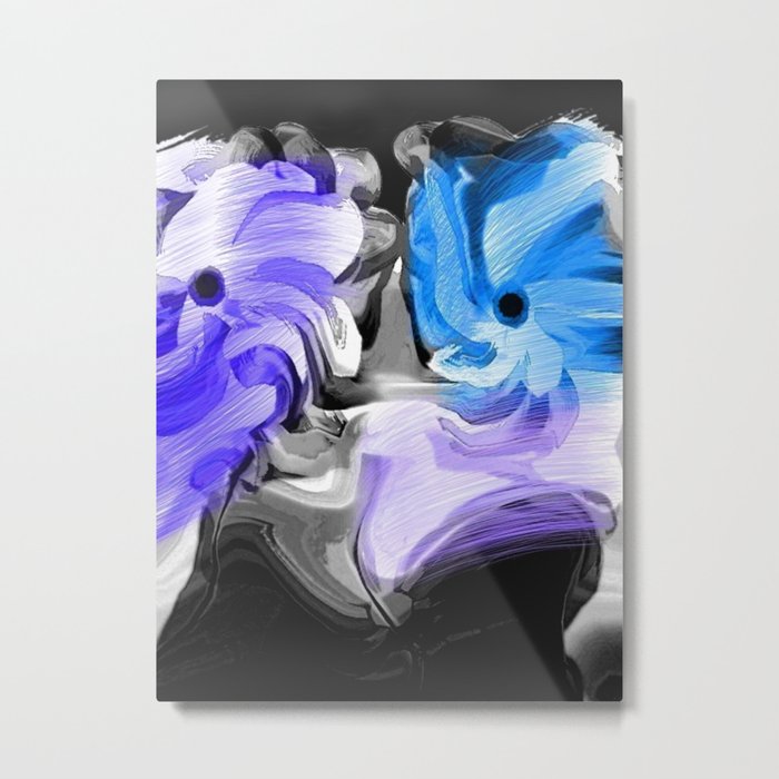 Abstract Flowers in Blue and Lavender Metal Print