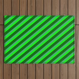 [ Thumbnail: Sea Green, Lime & Dark Green Colored Stripes/Lines Pattern Outdoor Rug ]