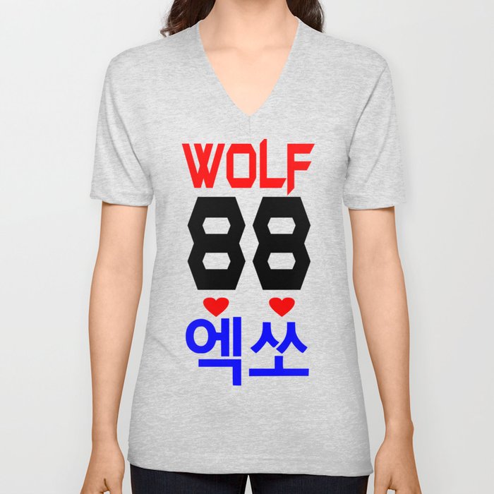 Wolf 88 Awesome KPop Group EXO in Hangeul V Neck T Shirt by Sarang