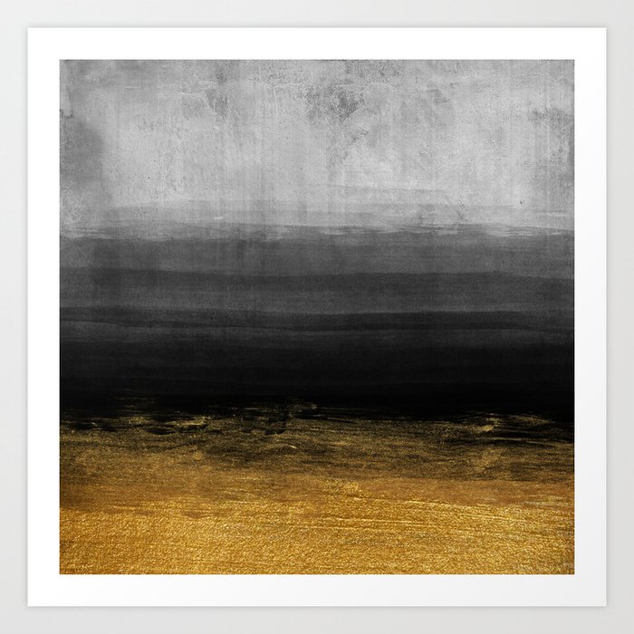 Black And Gold Grunge Stripes On Modern Grey Concrete Abstract