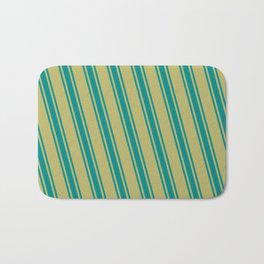 [ Thumbnail: Dark Khaki and Dark Cyan Colored Pattern of Stripes Bath Mat ]