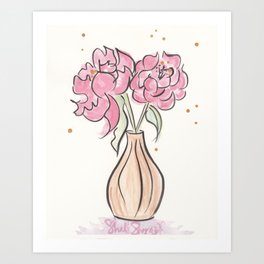 Two Pink Peonies and Curved Earth Art Print