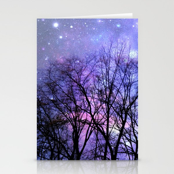 Black Trees Lavender Periwinkle Blue Pink Space Stationery Cards