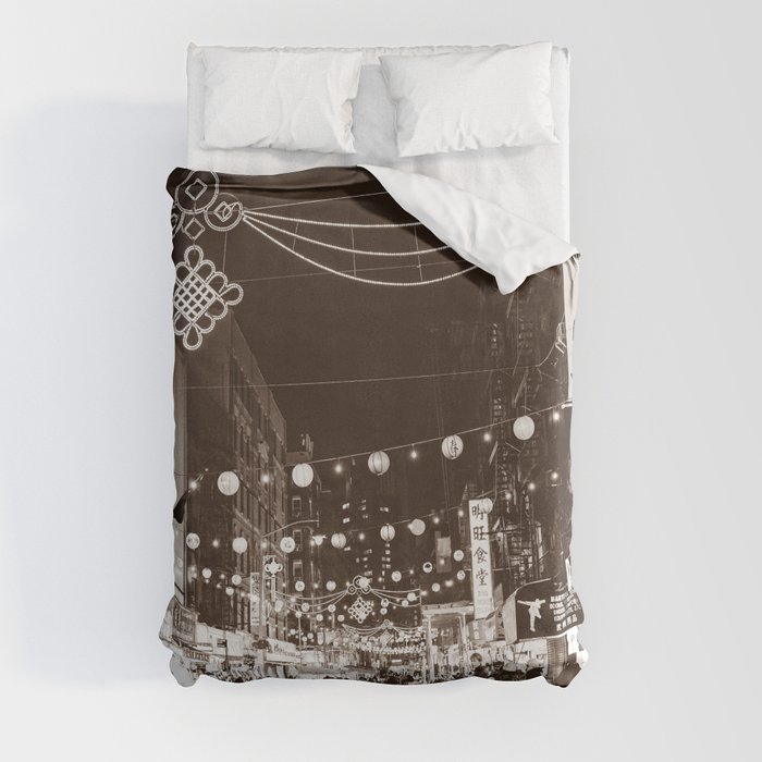 Chinatown NYC Sepia | Street Photography Duvet Cover