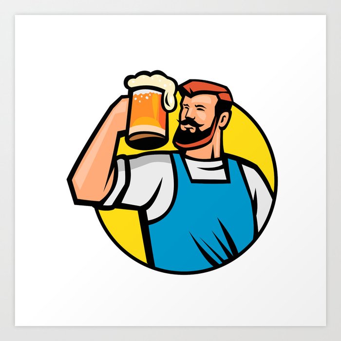 Bearded Hipster Toasting Beer Mug Circle Mascot Art Print