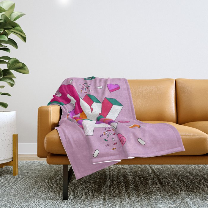SWEET - colorful typography on pink Throw Blanket