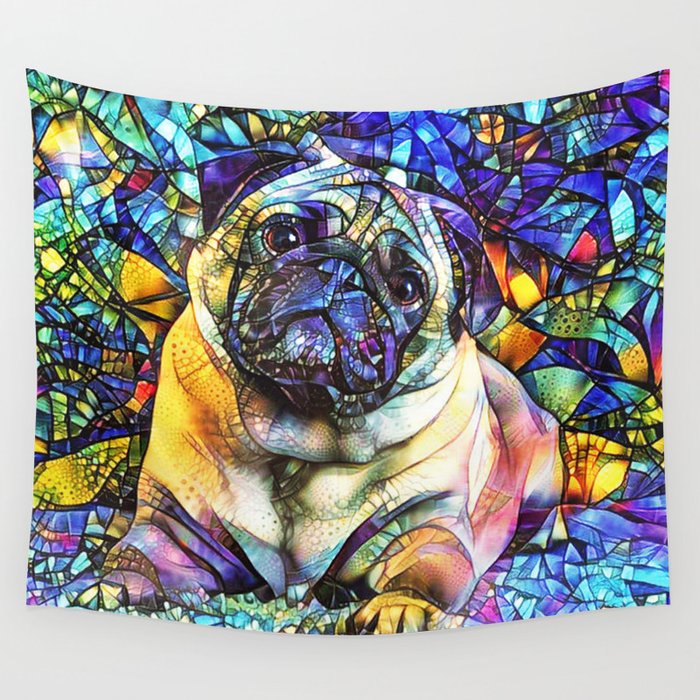 Pug Dog Glass Color PAINT Wall Tapestry