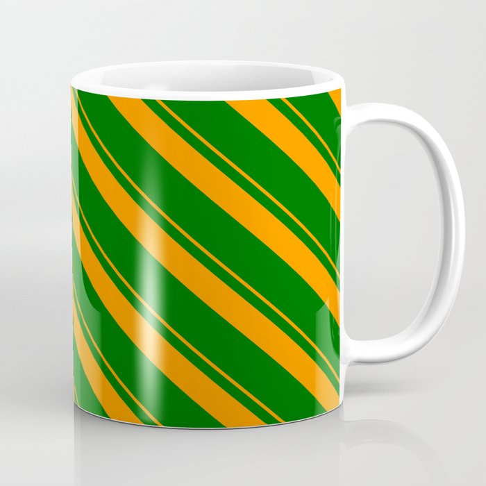 Dark Orange & Dark Green Colored Lines Pattern Coffee Mug
