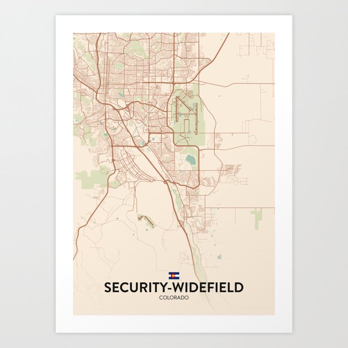 SecurityWidefield, Colorado, United States Vintage City Map Art