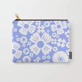 Modern Retro Light Denim Blue and White Daisy Flowers Carry-All Pouch