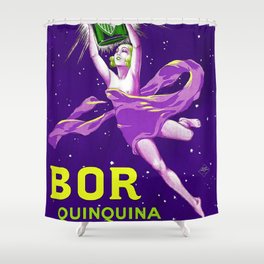 1924 BOR Quinpuina French wine and spirits vintage advertising poster purple background Shower Curtain