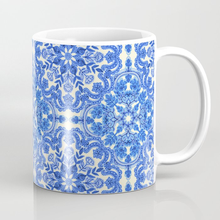 Cobalt Blue & China White Folk Art Pattern Coffee Mug