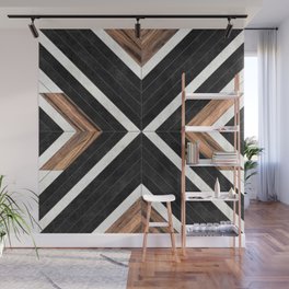 Urban Tribal Pattern No.1 - Concrete and Wood Wall Mural