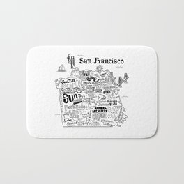 San Francisco Map Illustration Bath Mat | Digital, Sanfrancisco, California, Typography, Black and White, Landscape, Drawing, Map, Illustration 