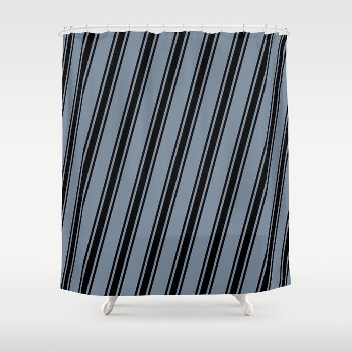 Light Slate Gray and Black Colored Striped/Lined Pattern Shower Curtain