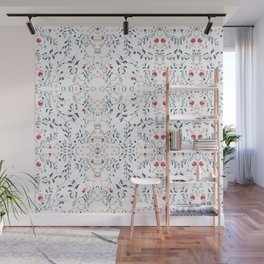 Botanical spring pattern with red dots Wall Mural
