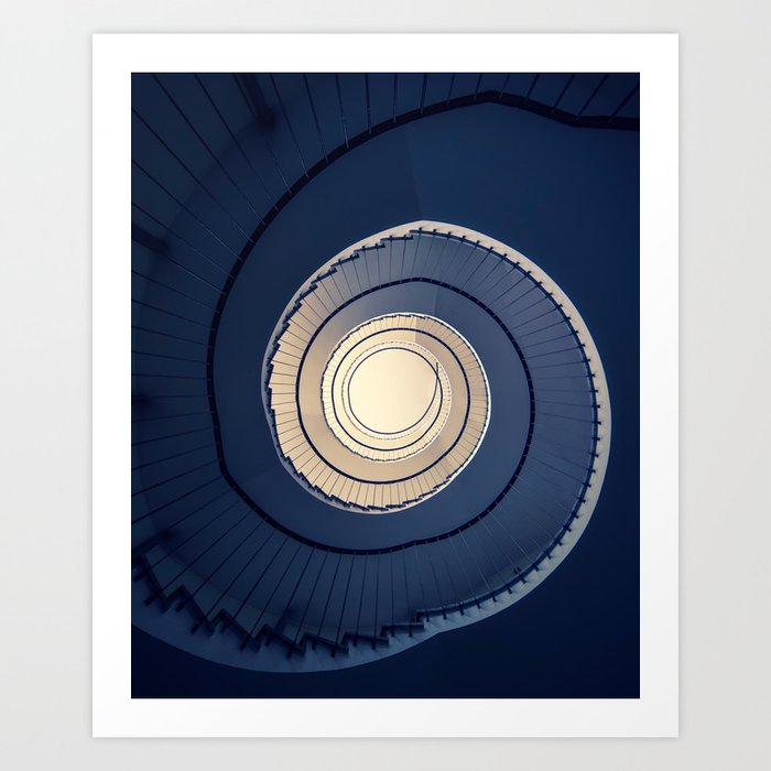 Spiral staircase in ark blue and sand tones Art Print