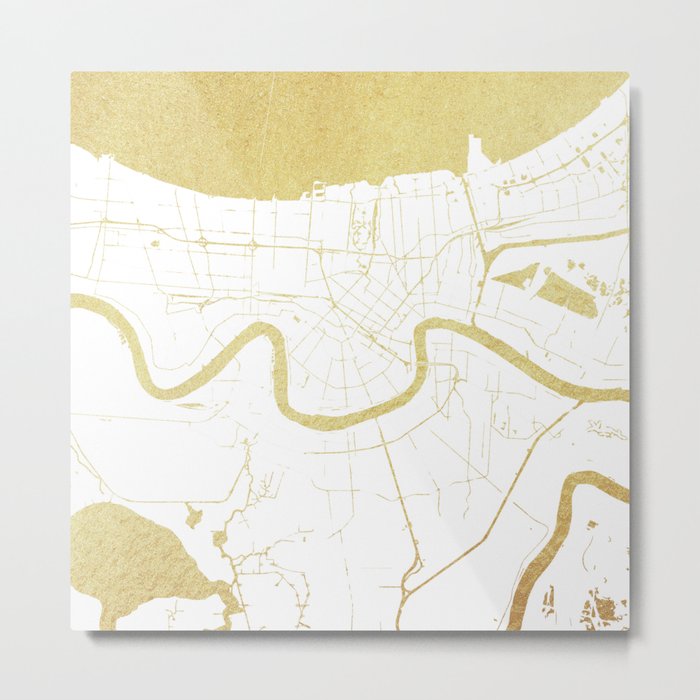 New Orleans White and Gold Map Metal Print
