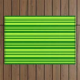 [ Thumbnail: Green and Light Green Colored Lined Pattern Outdoor Rug ]