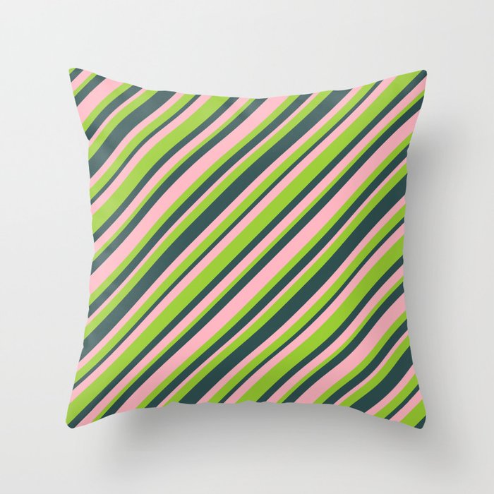 Light Pink, Green & Dark Slate Gray Colored Striped/Lined Pattern Throw Pillow