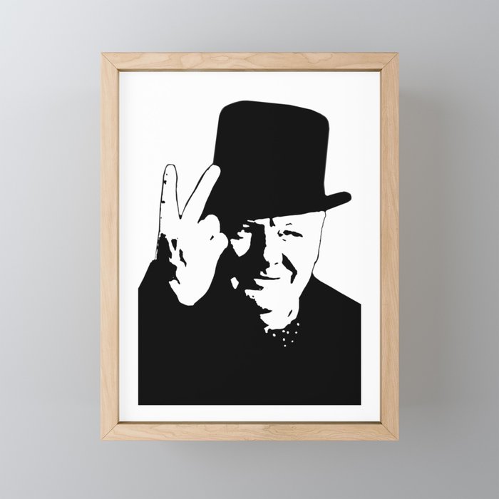 SIR WINSTON CHURCHILL, V for VICTORY, SIGN. Framed Mini Art Print