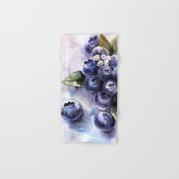 Watercolor Blueberries - Food Art Hand & Bath Towel