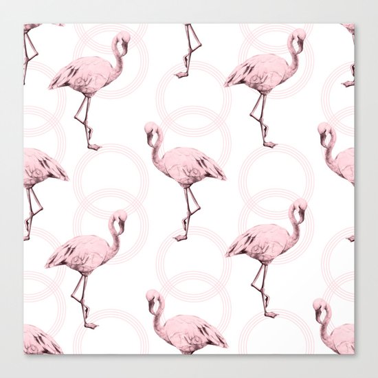 Mod Flamingos on Flamingo Pink Infinity Link Canvas Print