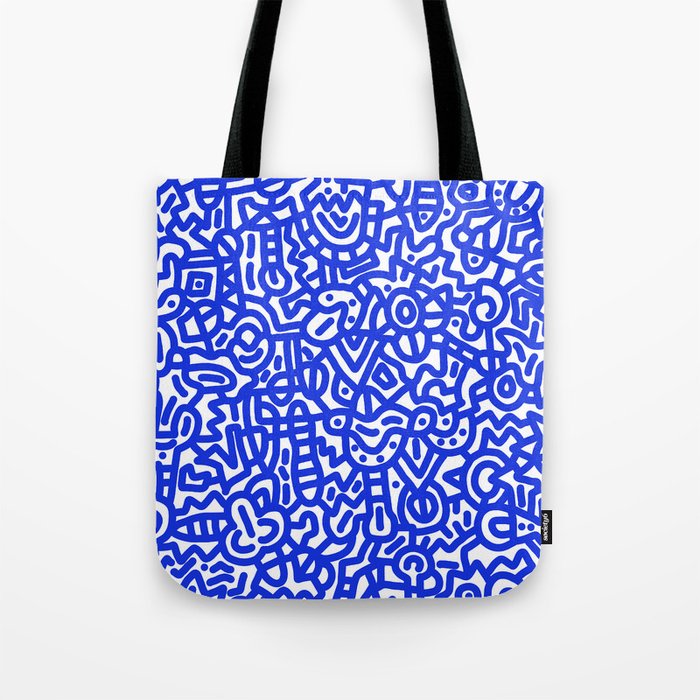 Cobalt Blue on White Doodles Tote Bag