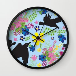 Wildflower Ravens by Crow Creel Coolture Wall Clock