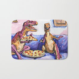 T-Rex pizza party Bath Mat | Eating, Watercolor, Pop Art, Night, Home, Family, Dino, Chill, Party, Funny 