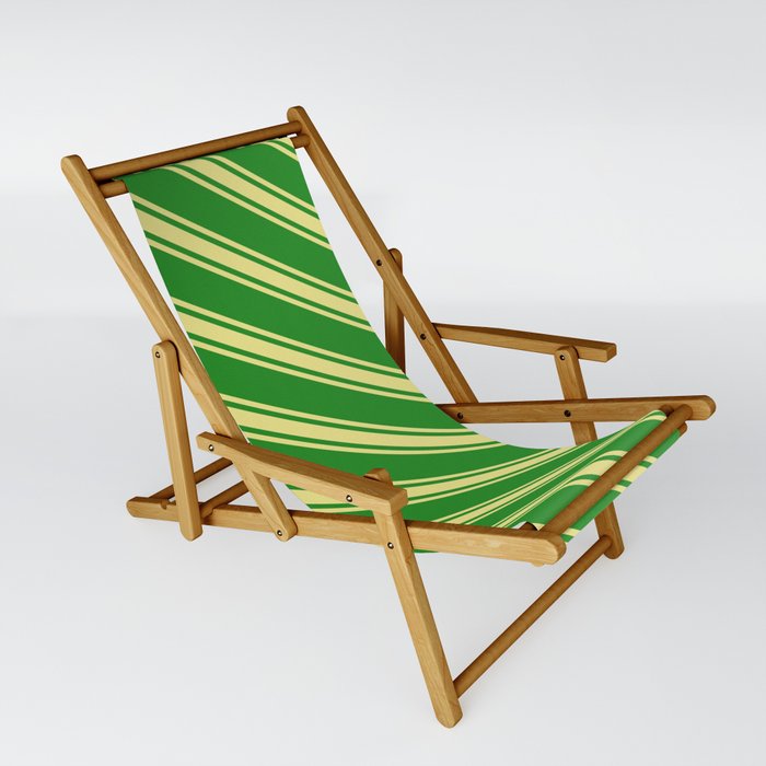Forest Green & Tan Colored Lines Pattern Sling Chair