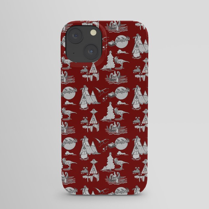 Outlandish Christmas Toile Pattern - red background with monochromatic design iPhone Case
