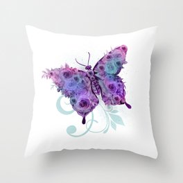 Purple Rose Butterfly Throw Pillow