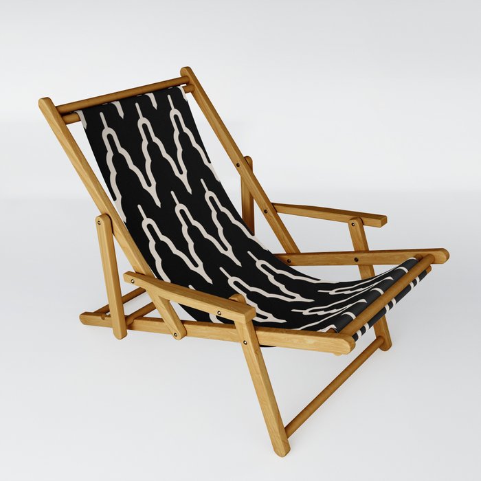 Chevron Pattern 532 Black and Linen White Sling Chair