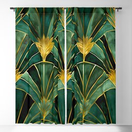 Gatsby Pattern, Teal Green And Gold, Luxurious Aesthetic Vintage Pattern Blackout Curtain