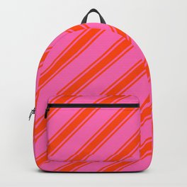 [ Thumbnail: Hot Pink and Red Colored Striped/Lined Pattern Backpack ]