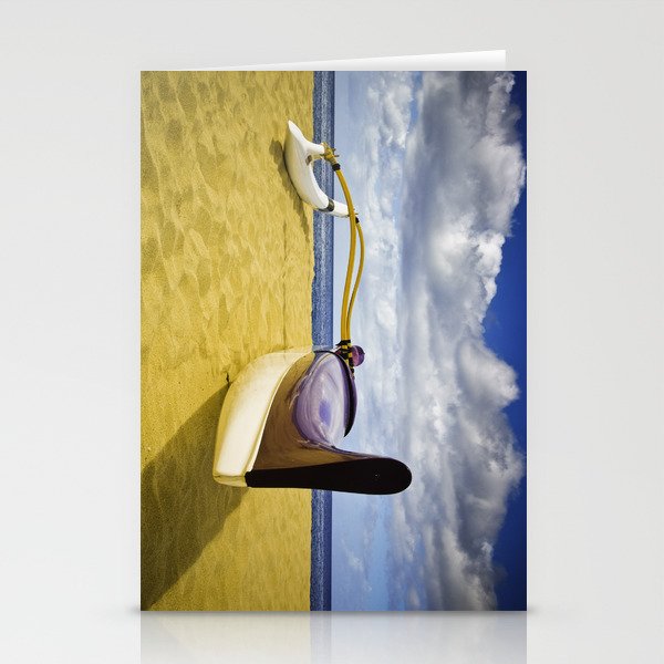 Outrigger canoe on beach Stationery Cards