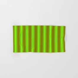 [ Thumbnail: Green and Chartreuse Colored Striped/Lined Pattern Hand & Bath Towel ]