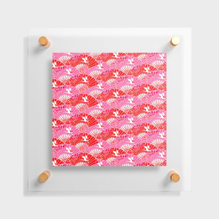 Preppy Room Decor - Pink Red Chinoiserie Fans Pattern Floating Acrylic Print