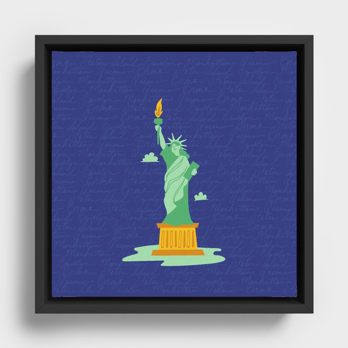 Statue of liberty green yellow Framed Canvas