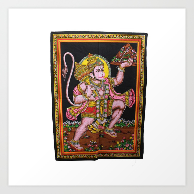 Handmade Lord Hanuman Wall Hanging Tapestry Art Print By