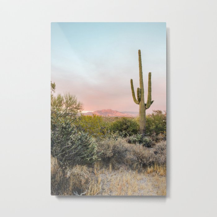 Desert Mountains Saguaro Cactus Blue & Pink Sunset Phoenix Arizona Metal Print