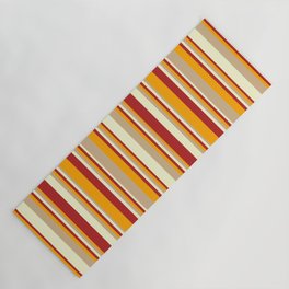 [ Thumbnail: Light Yellow, Red, Orange, and Tan Colored Striped/Lined Pattern Yoga Mat ]