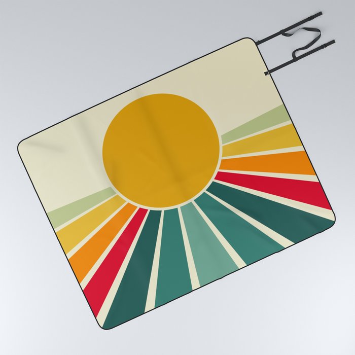 Colorful Vintage Sunshine, Retro Style 10 Picnic Blanket