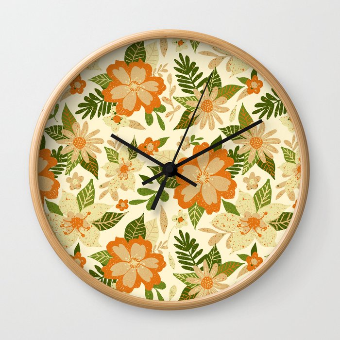 Sweet Butter Cream Orange Vintage Floral Wall Clock
