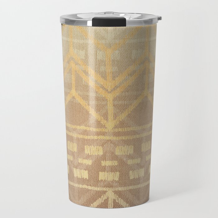 Neutral Tan & Gold Tribal Ikat Pattern Travel Mug