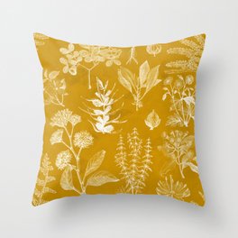 Yellow Mustard Vintage Floral Throw Pillow